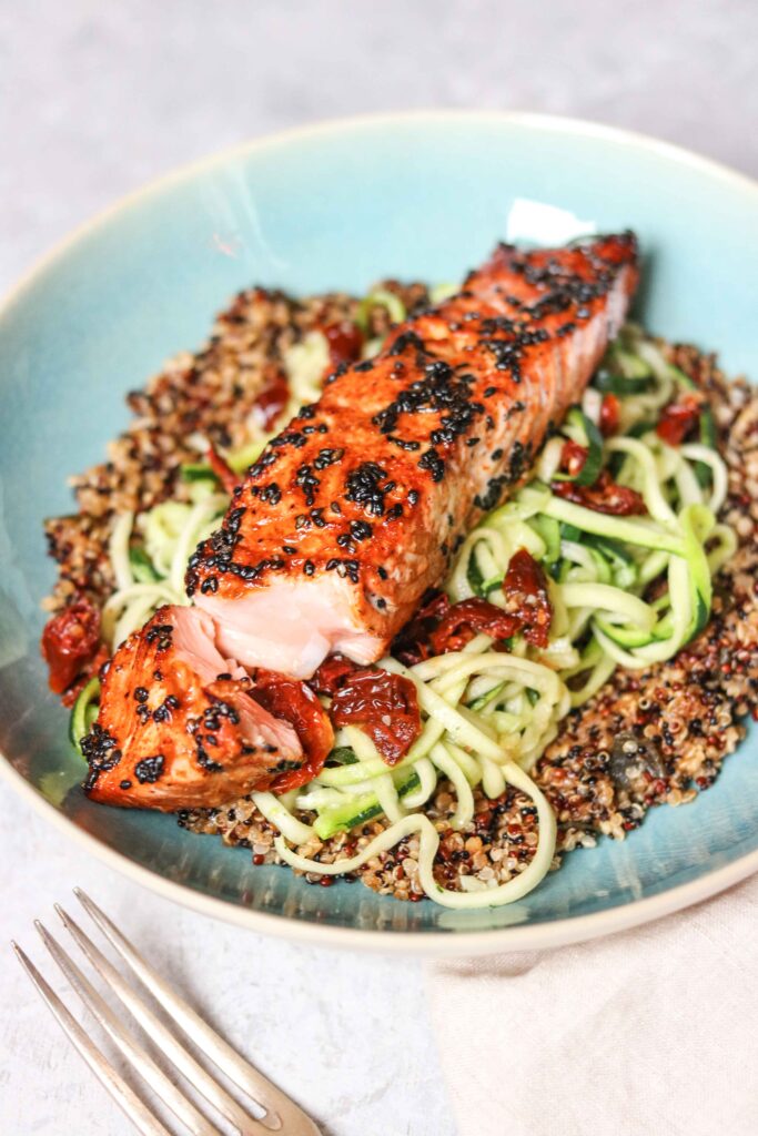 Baked Salmon With Zoodles & Quinoa
